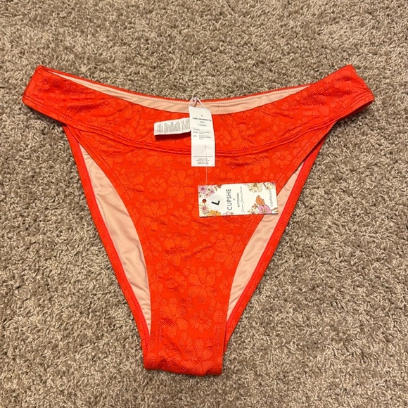 NWT! Cupshe Bright Orange Flower Embroidered Swim Bikini Bottom Size Large - Picture 1 of 5
